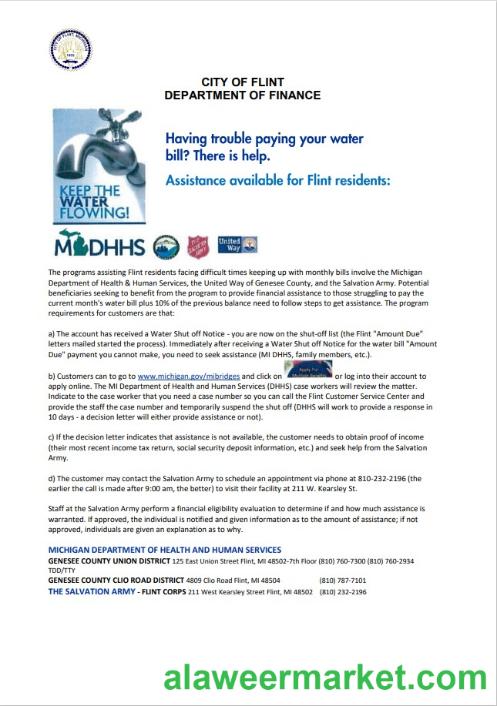 USA City of Flint Michigan Department of Finance utility bill shutoff notice, Word and PDF template